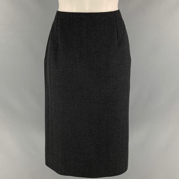 LOUIS VUITTON Size 8 Black Wool Polyester Herringbone Pencil Mid-Calf Skirt - Picture 1 of 6